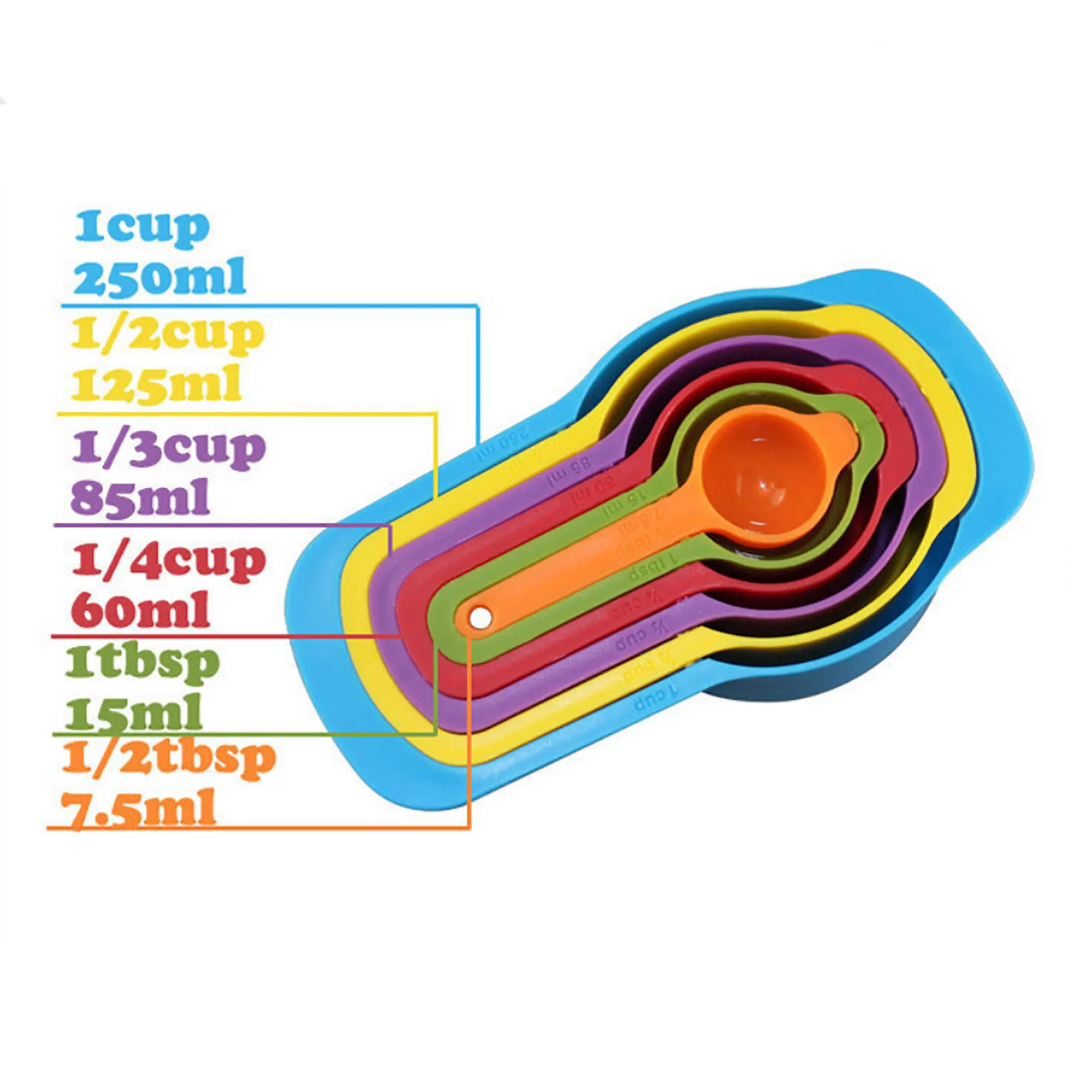 Набор из 6 штук кухонные мерные ложки радужные цвета антикоррозийная стекируемая