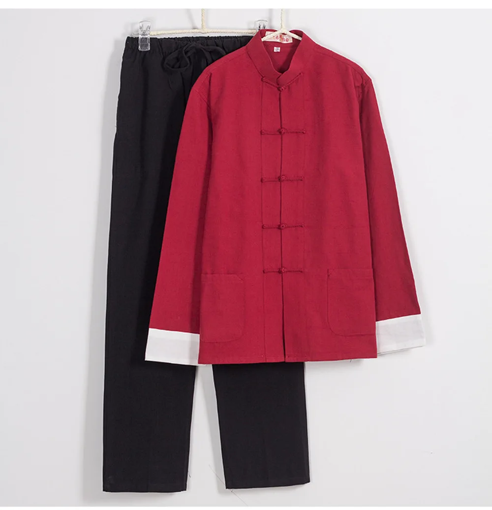 Традиционный китайский стиль мужские хлопковые льняные топы штаны костюм ханьфу