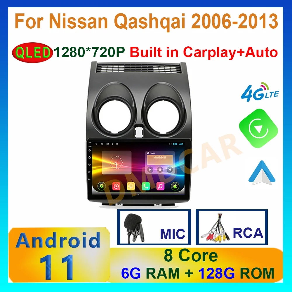 

Android 11 6+128G Car Radio Multimedia Video Player Navigation GPS For Nissan Qashqai J10 2006 -2013 Carplay android Auto