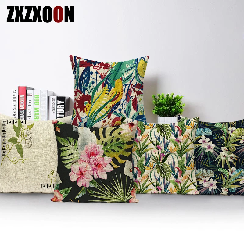 

Тропическое зеленое растение Пальмовые Листья кактус животные попугай красный цветок декоративная подушка наволочка для дивана домашнее ...