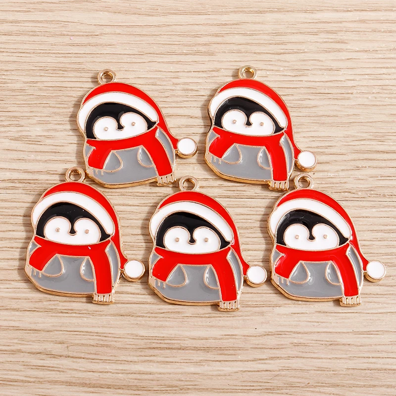 

10pcs 24*27mm Cartoon Enamel Christmas Penguin Charms for Jewelry Making Cute Earrings Pendants Necklaces Keychain DIY Accessory