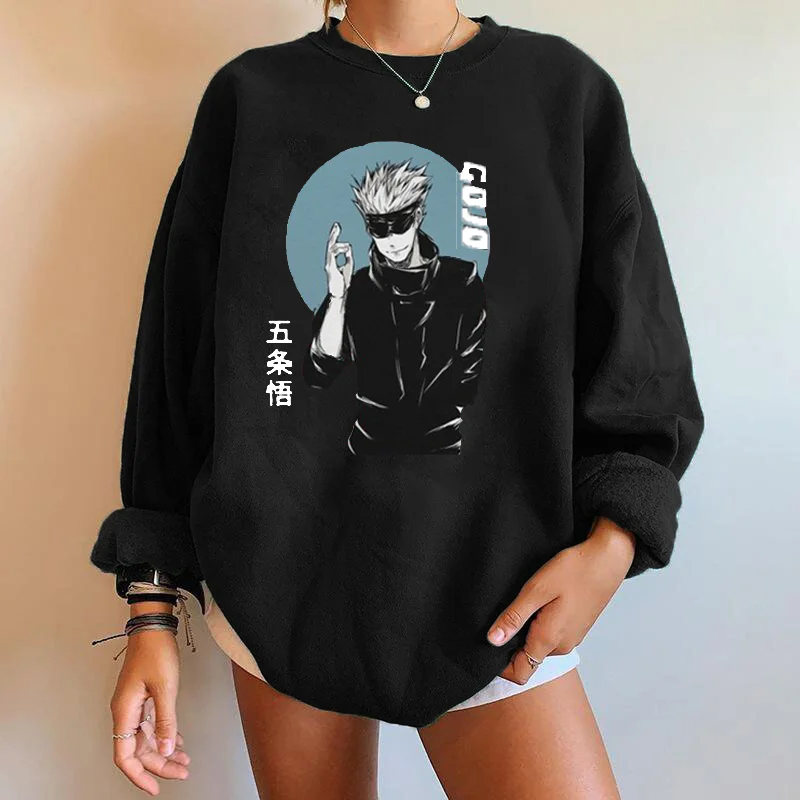 

Seeyoushy Jujutsu Kaisen Anime Printing Women Sweatshirts Long Sleeve Casual Japanese Style Drop-Shoulders Pullovers Top Moletom