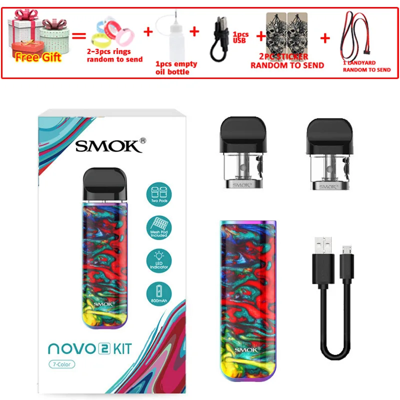 novo2 7 color SMOK pod starter kit SMOK novo 2 kit cobra covered vape pen kit с 450 мАч встроенным аккумулятором 2 мл емкость pod system kit - Цвет: novo2 7 color