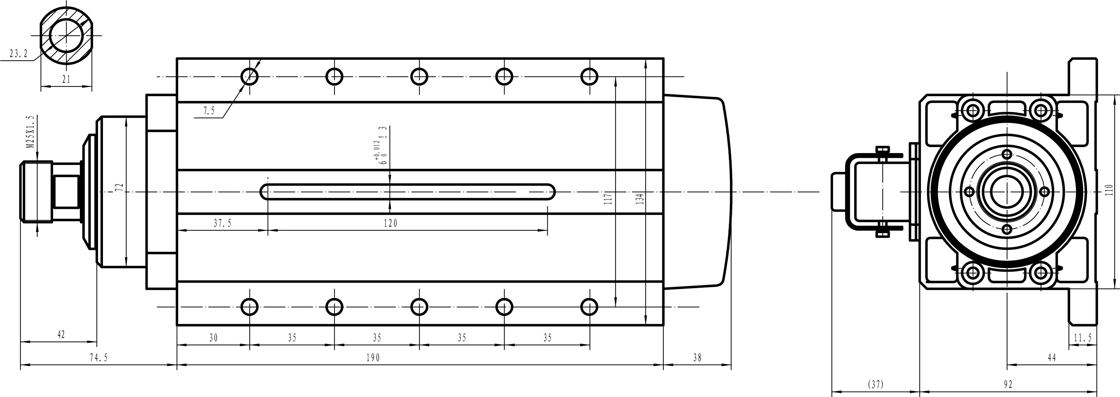 Квадратный мотор шпинделя с воздушным охлаждением 3 кВт ER20 220 В 0 01 мм 4