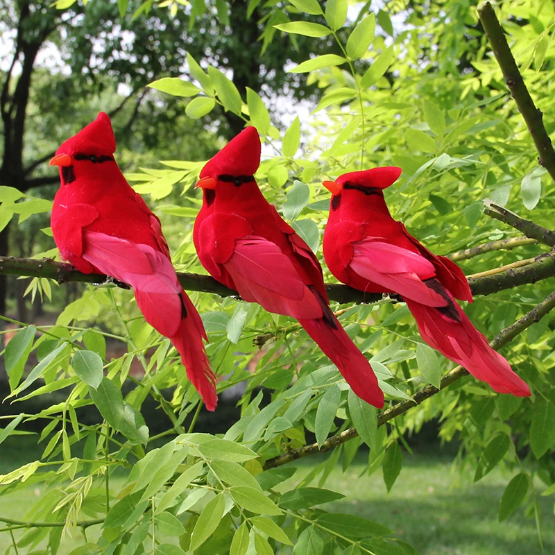 Красное бархатное пенопластовое перо птица искусственная имитация кардинала
