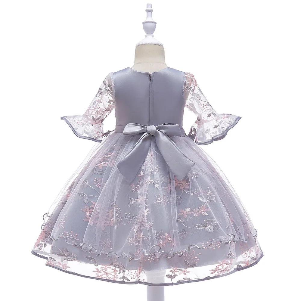 

New 5-9 years old children's dress fashion embroidered horn 5 points sleeve princess dress net gauze girl baby dress