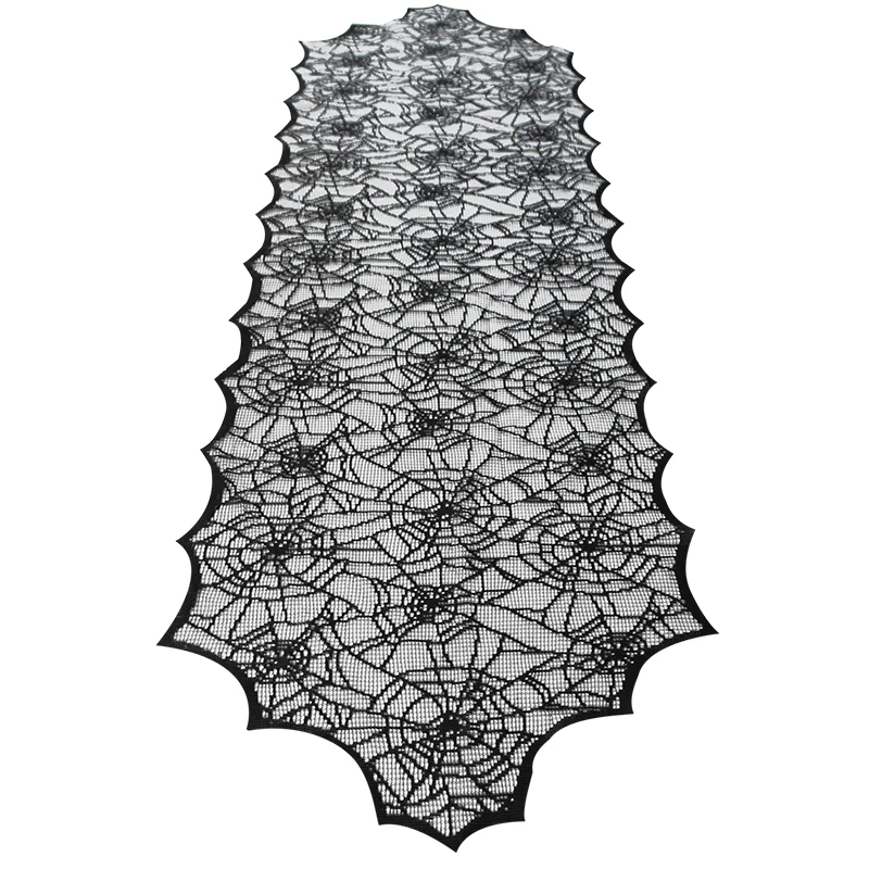 

Halloween Decoration Black Lace Spiderweb Tablecloth Fireplace Mantle Scarf for Halloween Party Home Table Fireplace Decoration