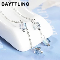 bayttling hot selling silver color 94mm 2 square zircon wave tassel drop earrings for women fashion wedding jewelry gifts