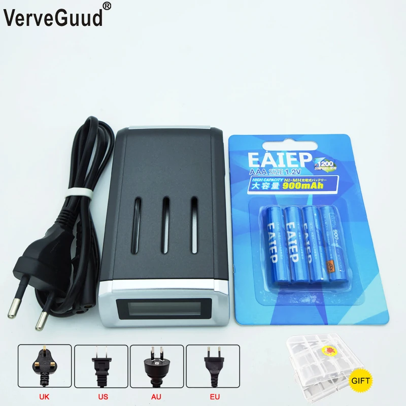Умное зарядное устройство VerveGuud с ЖК-дисплеем для AA/AAA никель-кадмиевых