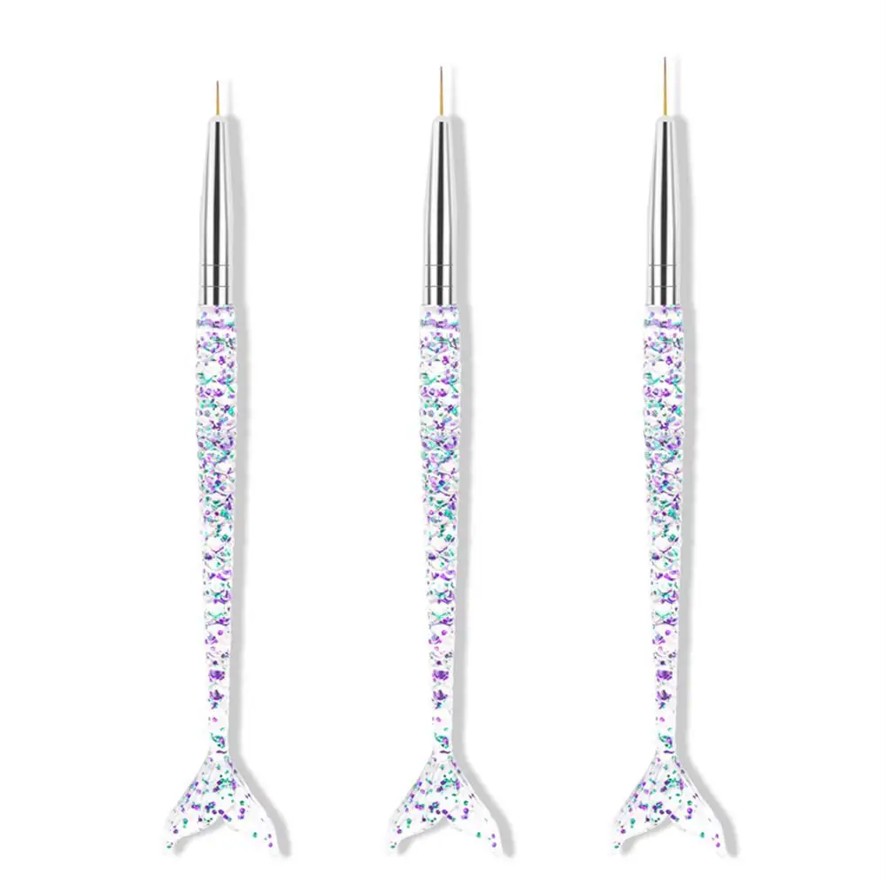 

3 шт. кисти для ногтей с блестками русалка акриловая французская полоса дизайн ногтей Лайнер Кисть Ультратонкая Рисование линий ручка УФ-ге...