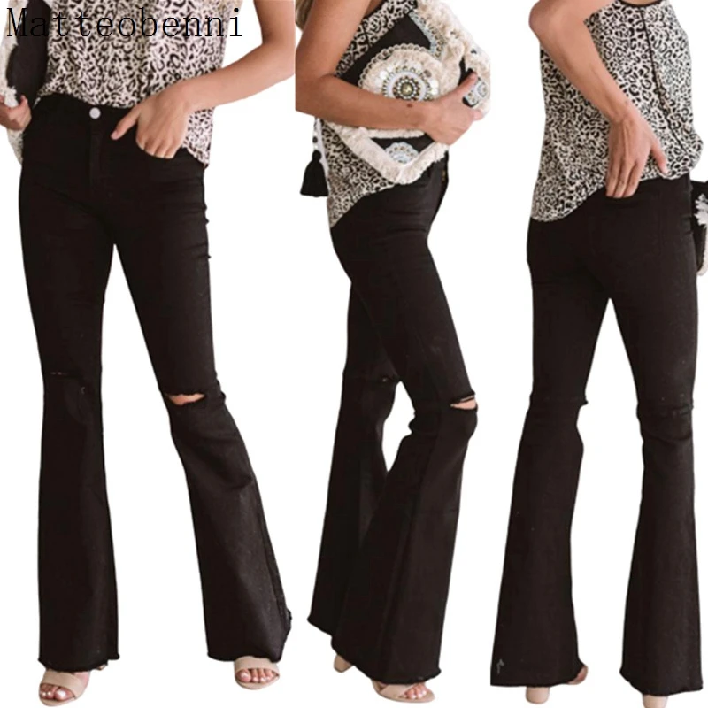 Модные брюки клёш для женщин в стиле ретро рваные джинсы Широкие леди