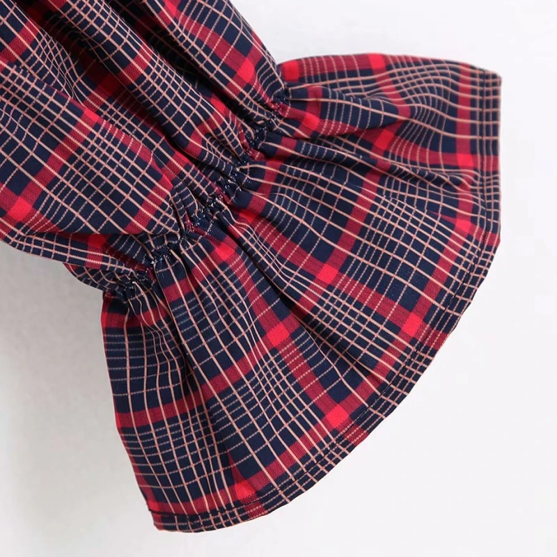 Женская клетчатая эластичная рубашка с квадратным воротником привлекательные