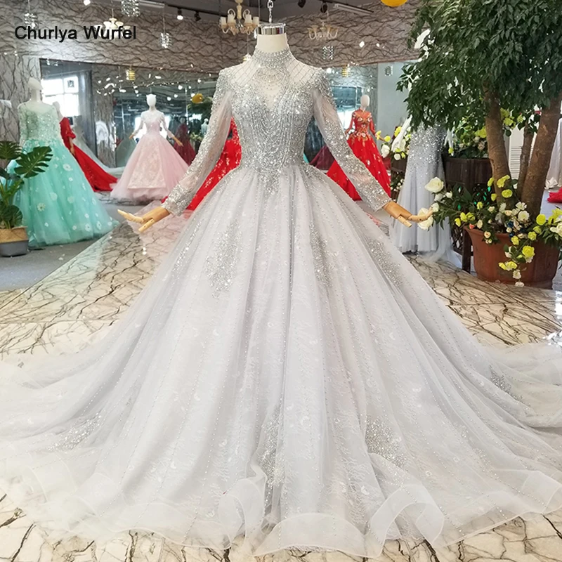 LS11026G высококачественное серое женское вечернее платье, бальное платье с кисточками, расшитое бисером, с высоким воротником, Тюлевое платье с длинным рукавом, блестящее платье для матери невесты