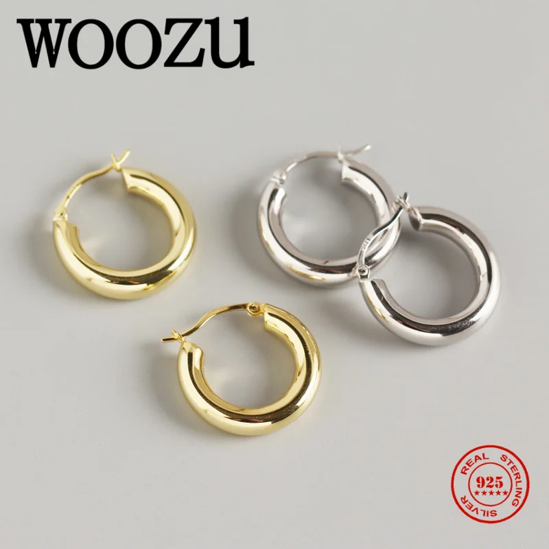 

WOOZU Punk French High Quality Round Hoop Earrings for Women Genuine 925 Sterling Silver Baroque Bohemian Jewelry Accessories