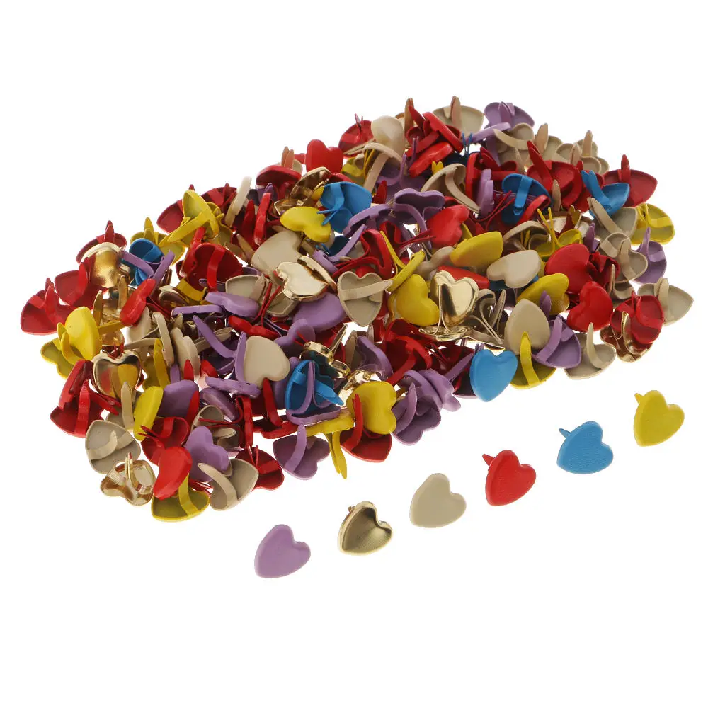 

200x Colorful Metal 9mm Heart Head Split Pin Mini Brad Scrapbook Decoration