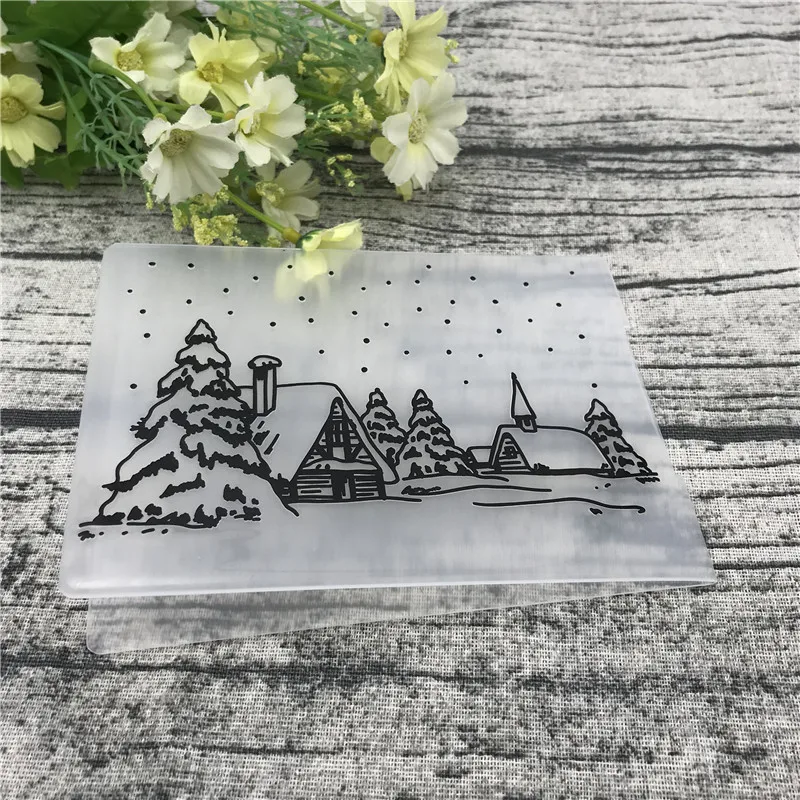 Christmas houses Plastic Embossing Folder For Scrapbook DIY Album Card Tool Template Stamps Wedding Decor | Дом и сад