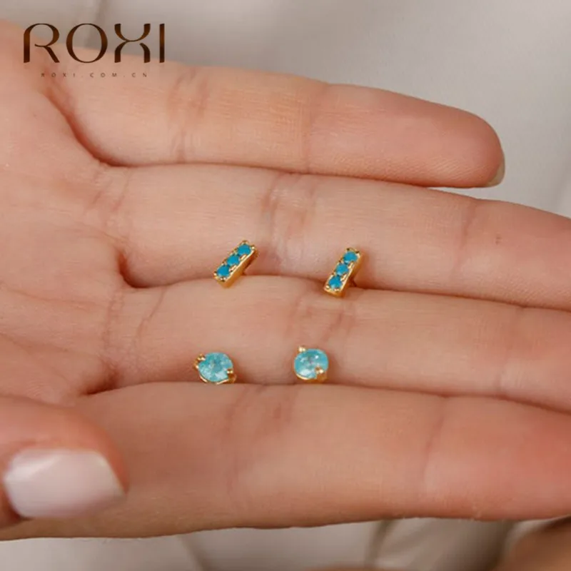 Женские корейские серьги гвоздики ROXI минималистичные геометрические Двойные с