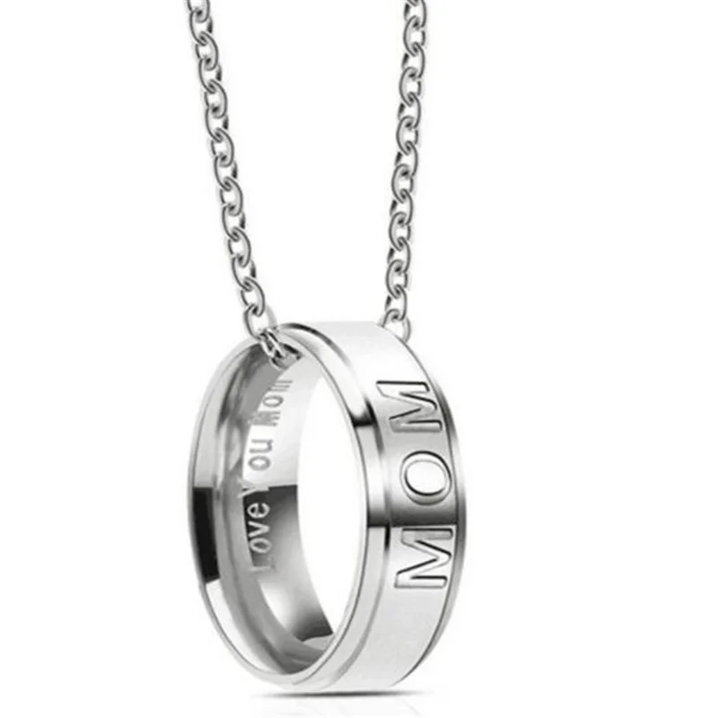 

Fashion Stainless Steel Silver Color Round Ring Necklace Letter Mom And Dad Pendant Necklace Birthday Jewelry Gifts