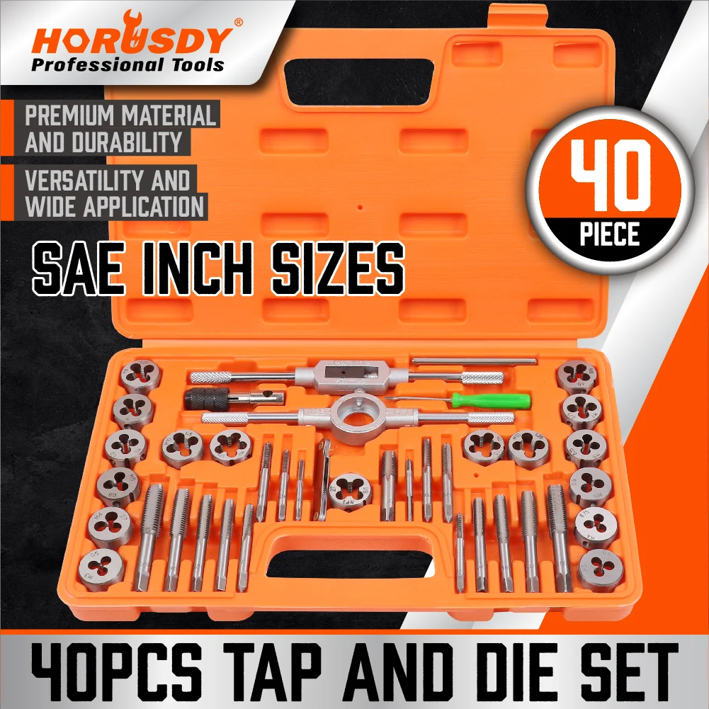 HORUSDY 40-Piece Tap and Die Set | SAE Inch Sizes | for Coarse and Fine Threads Tool