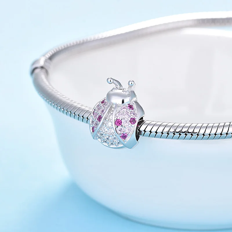 StrollGirl 925 пробы серебряные милые животные бусины «божья коровка» с красочным CZ Шарм Подходит Pandora браслет для женщин ювелирные изделия подарок