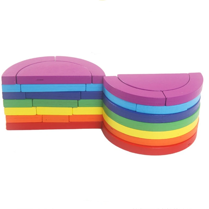 

Wooden Colorful Geometric Shape Building Blocks with Double-Sided Cards Baby Educational Learning Toys for Toddlers