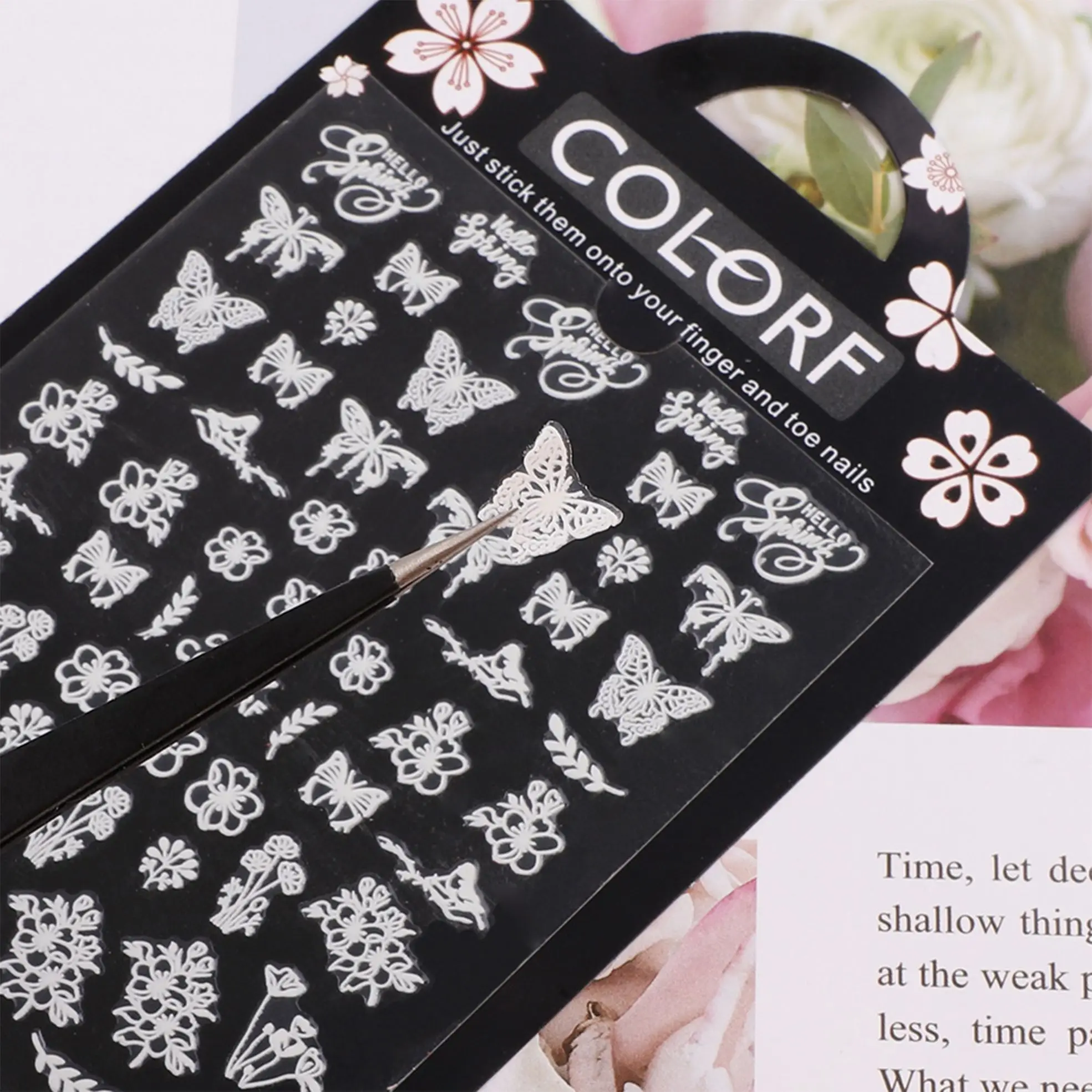 

Rose Transfer Decal Butterfly Flower Nail Water Stickers Luminous Nail Sticker Nail Sticker Blossom Flower Leaves