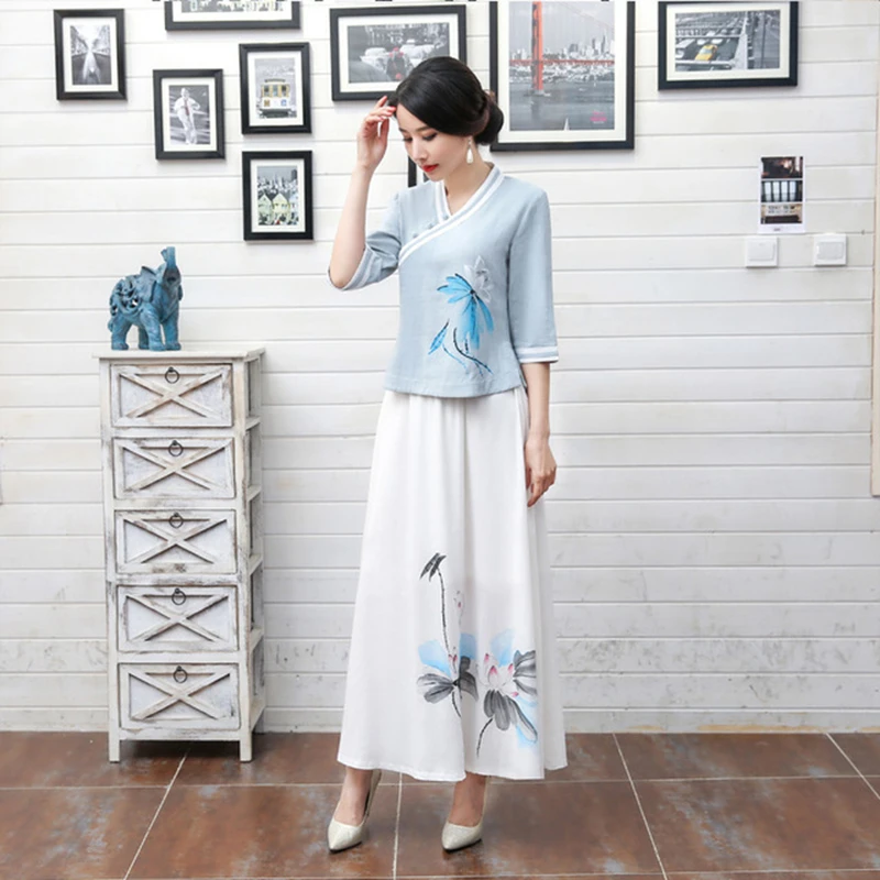 Традиционная рубашка Ципао женская из хлопка и льна костюм Тан для девушек в