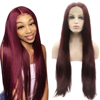 synthetic wigs 99j cosplay frontal lolita red straight lace front wig burgundy crochet curly body wave highlight hair for women