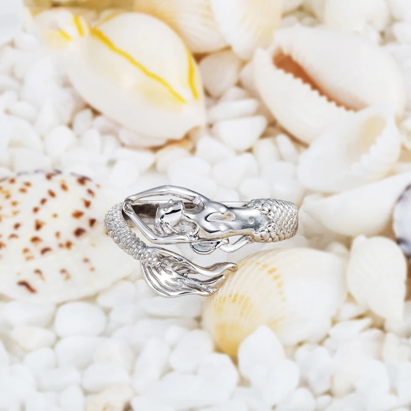 

Xiaojing Sterling Silver 925 Beautiful Mermaid Adjustable Open Size Ring Fashion Jewelry Making for Women Gift Free Shipping