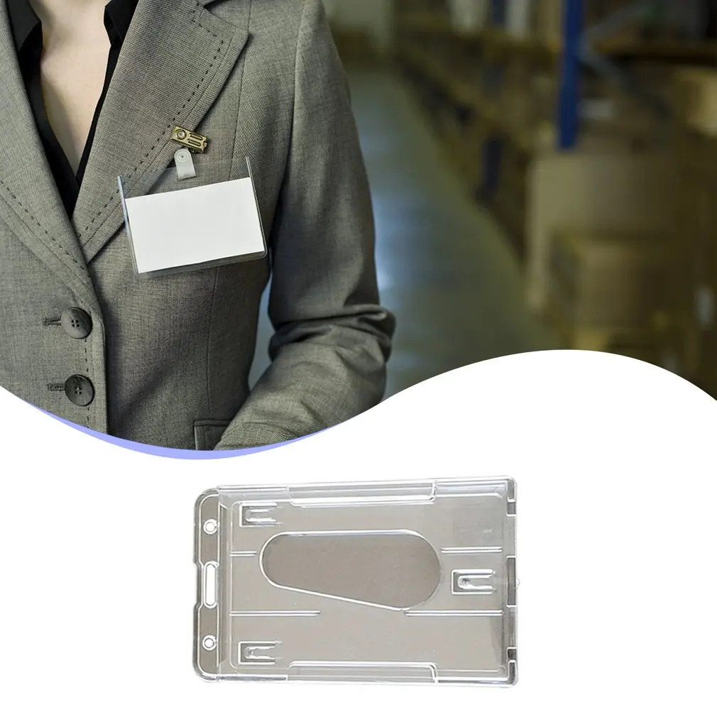 

Double-sided PC Hard Plastic Card Holder Vertical Version Transparent Badge Card Shell Durable Inner Card Holder