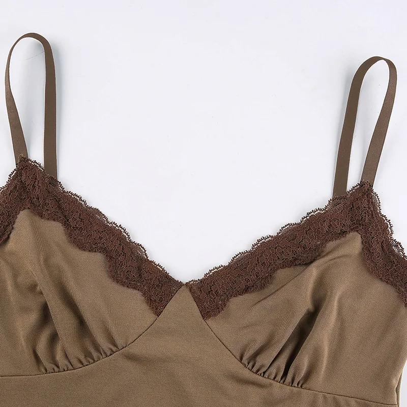 

Oluolin Women street Vintage Lace Y2k tank Top Spaghetti Strap Crop Top Streetwear bodycon Sleeveless Club Soft Mesh Tank Top