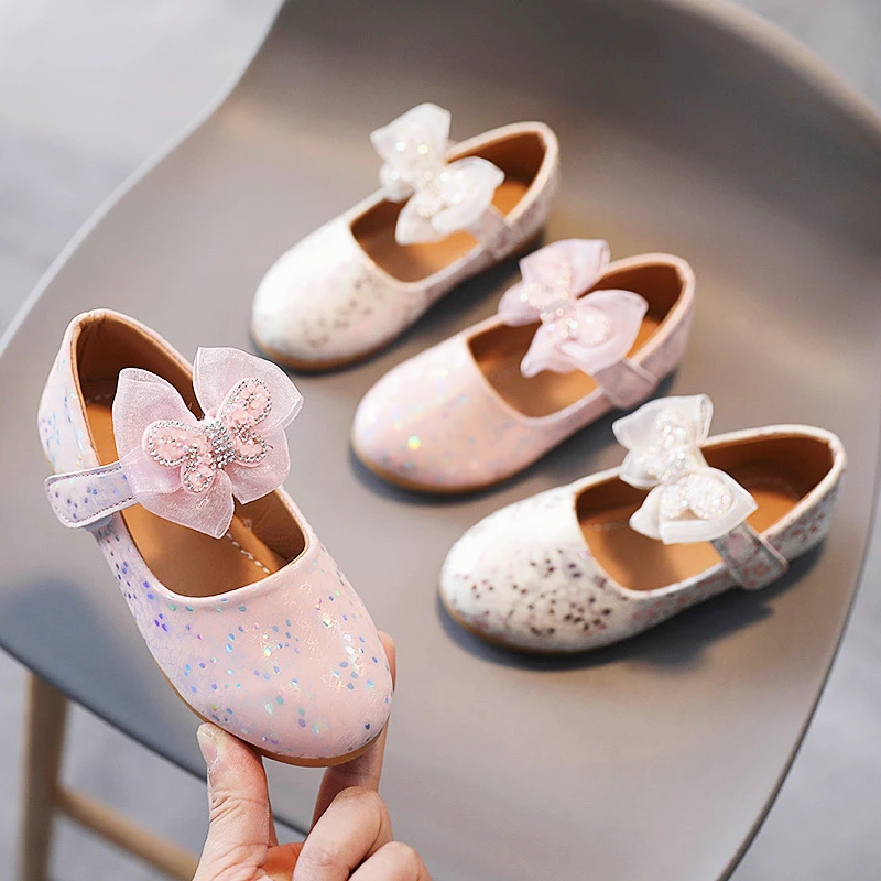 Кожаная обувь для девочек Корейская версия новой принцессы женская обувь с бантом детская танцевальная обувь на липучке универсальные сан...