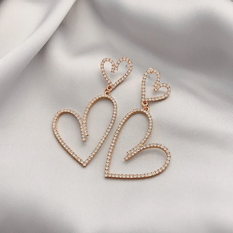 

ZG Heart Hollow Drop Earrings Luxury Rhinestone Dangle Earrings Jewelry Women Wedding Party Christmas Gift серьги женские