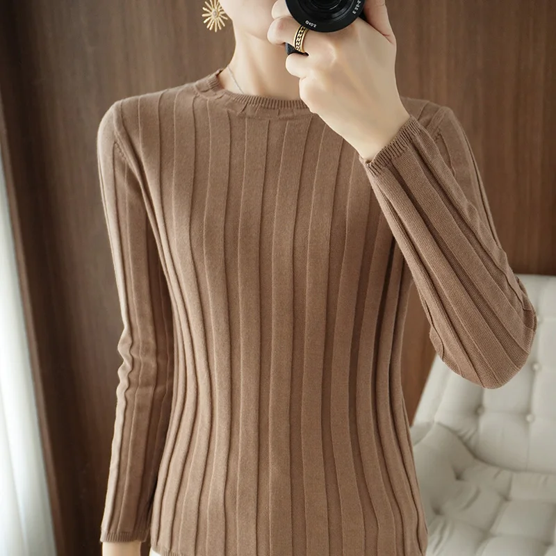 

2021 autumn and winter new round neck wide drawstring long sleeve women loose simple casual women's knitted sweater