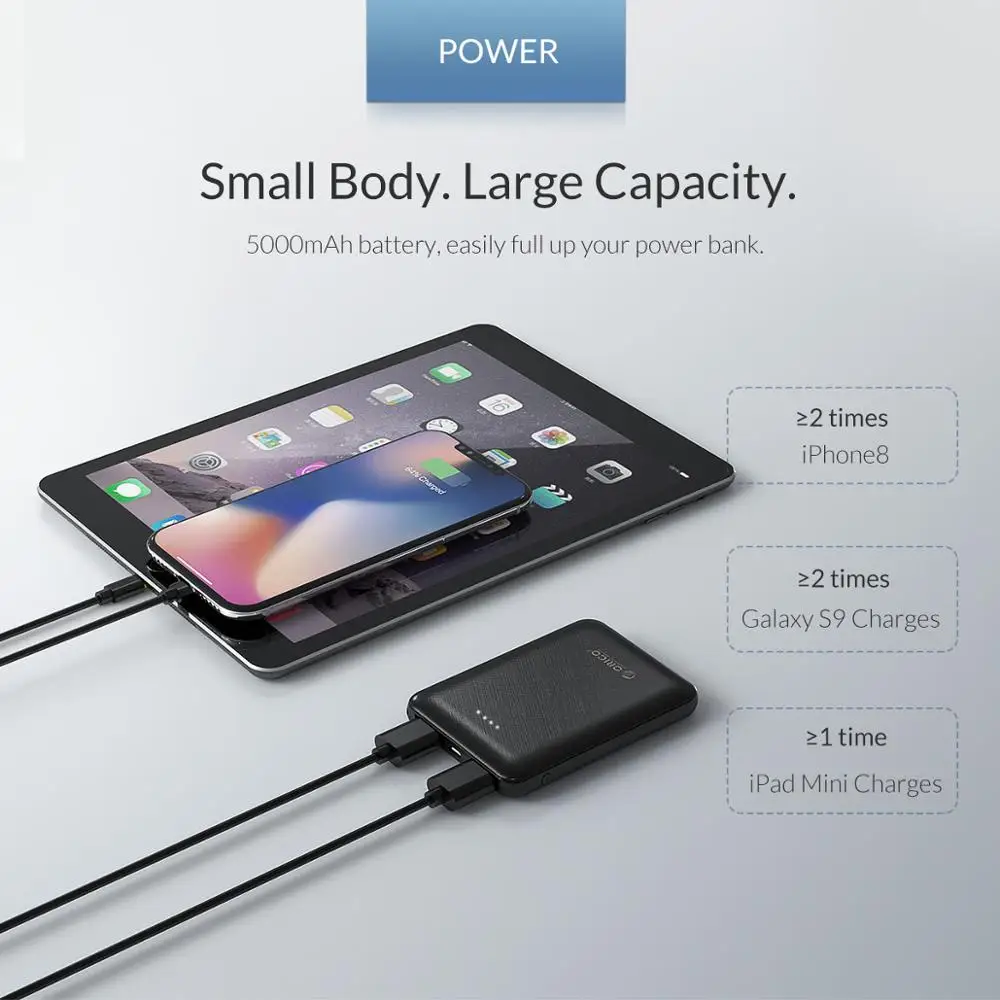 Внешний мини аккумулятор ORICO емкость 5000 мАч 2 USB разъема|Внешние аккумуляторы| |