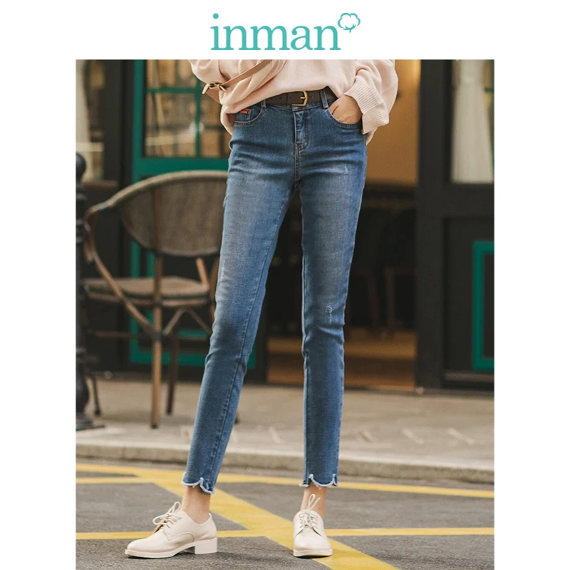 INMAN 2019 Зима Новое поступление вышивка Необычные тонкие женские длинные джинсы |