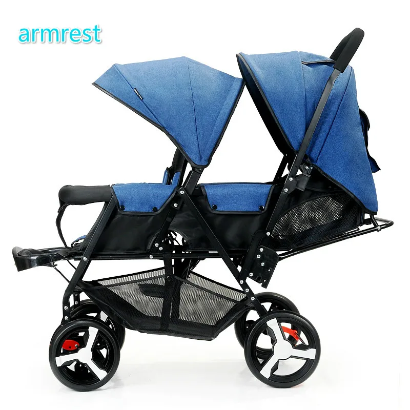 Детская двойная коляска на переднее и заднее сиденье плоская портативная