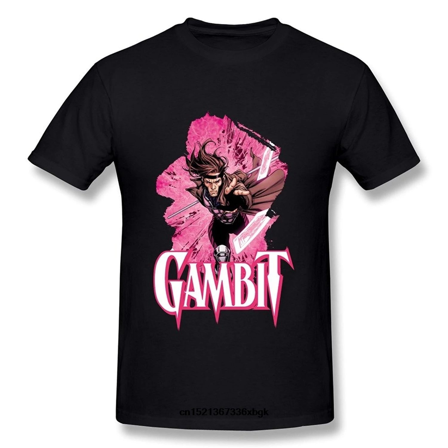 Черная хлопковая футболка в стиле хип хоп с принтом круглым вырезом Gambit X men