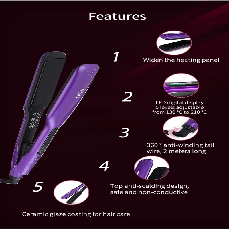

Hair Straightener Styling Travel Pro Small VGR for Wet-And-Dry 100-240V V506