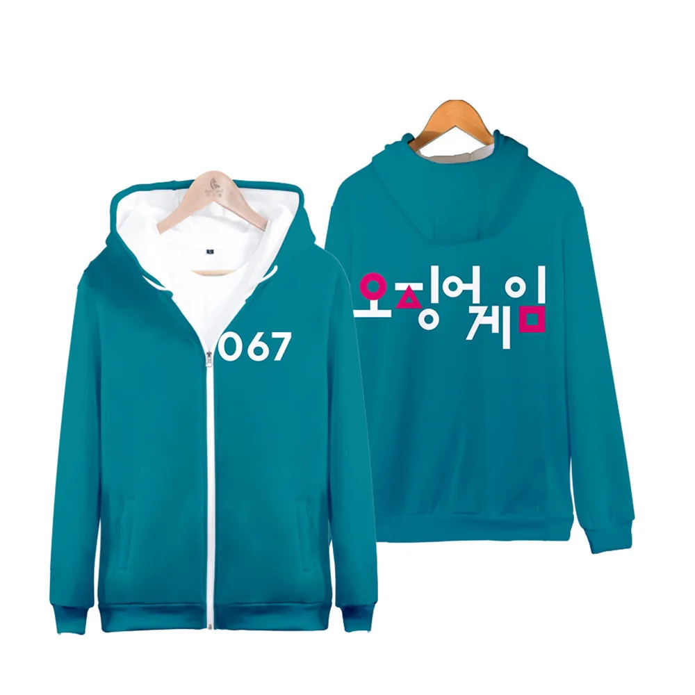 

Squid Korean Women Hoodies Drama Game Squid Game T-shirt Korean Drama Same Paragraph 218 Printing Zipper Hooded Sweater