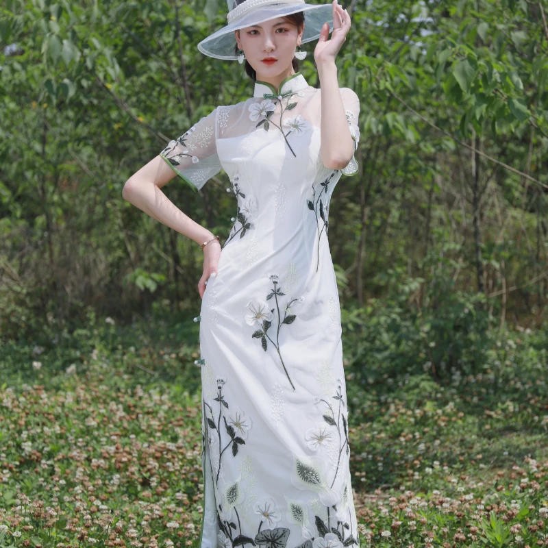 

cheongsam paragraph young Chinese wind improved skirt long summer dress female temperament tangli Fried snow