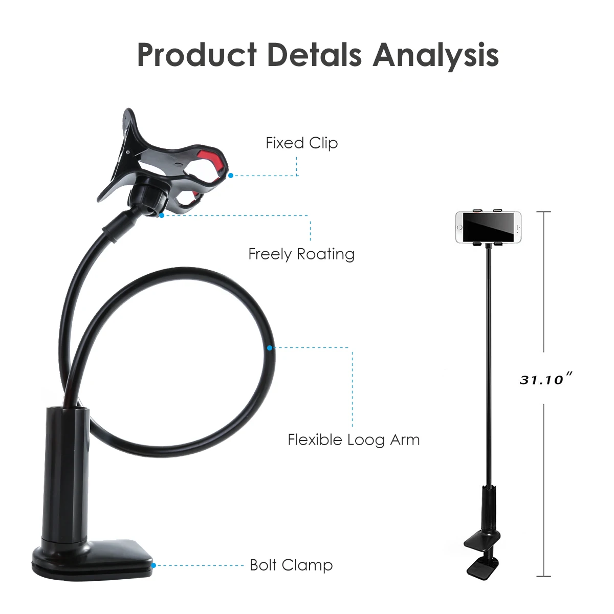 universal mobile phone holder bed clip lazy bracket flexible gooseneck clamp long arms mount table desk stand phone holder free global shipping