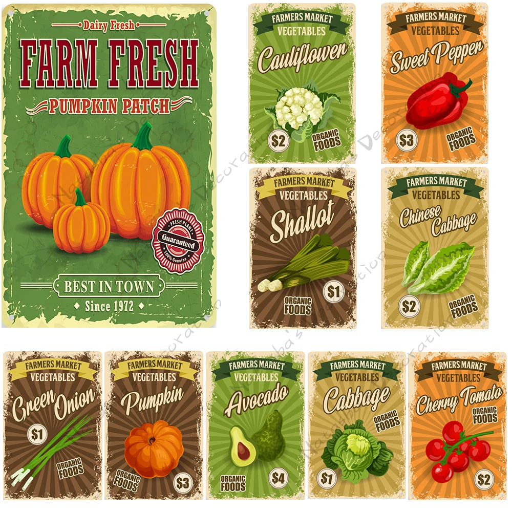Металлические знаки для свежих овощей плакат декоративная тарелка органические