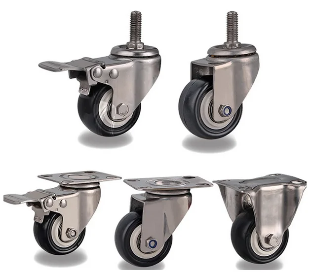 

360 Swivel Furniture Casters Wheels Fixed with Stem Top Plate 304 Stainless Steel No Noise For Environment Industrial Caster