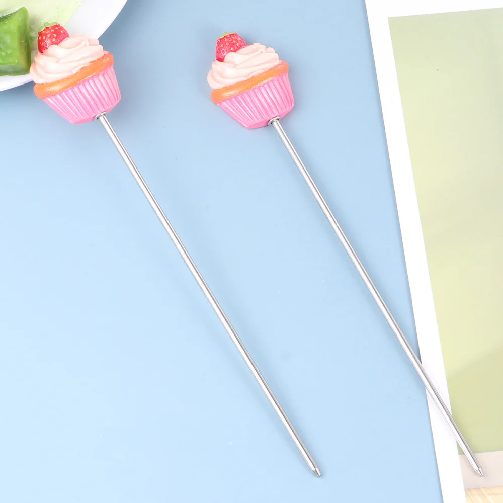 2pcs Stainless Steel Cake Tester Chic Biscuits Baking Test Needle DIY Tool for Bread Muffin Testing (Strawberry |
