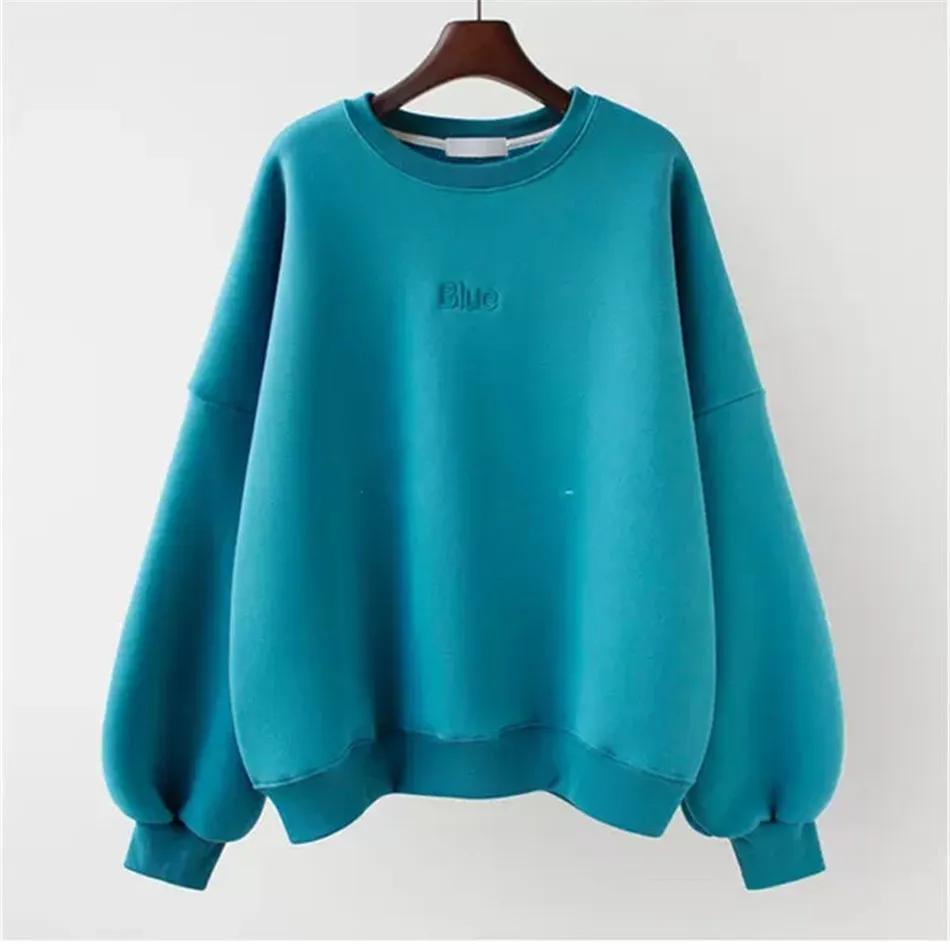 

Autumn Winter Women Hooded Letter Embroidery Sports Long Sleeve Round Neck No Brim Loose Casual Thicken Warm Fleece Pullover