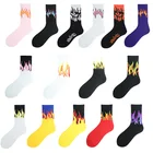 Носки унисекс в стиле хип-хоп, носки в стиле Харадзюку С Рисунком пламени, черного, белого, желтого цвета, для скейтборда, для улицы
