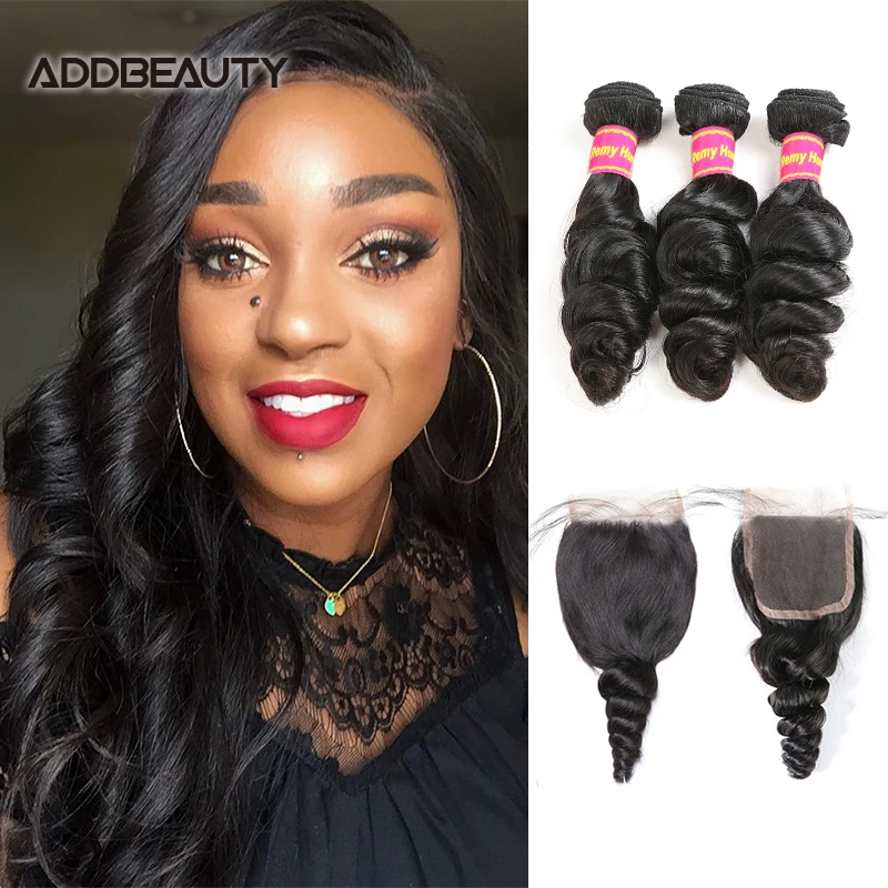 Loose Wave 4x4 HD Transparent Lace Closure with Brazilian Human Remy Hair Bundles 13x4 Lace Frontal Natural Color Pre-Plucked
