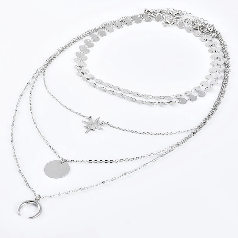 Женское Ожерелье 5 шт./компл. многослойное ожерелье серебряного цвета с