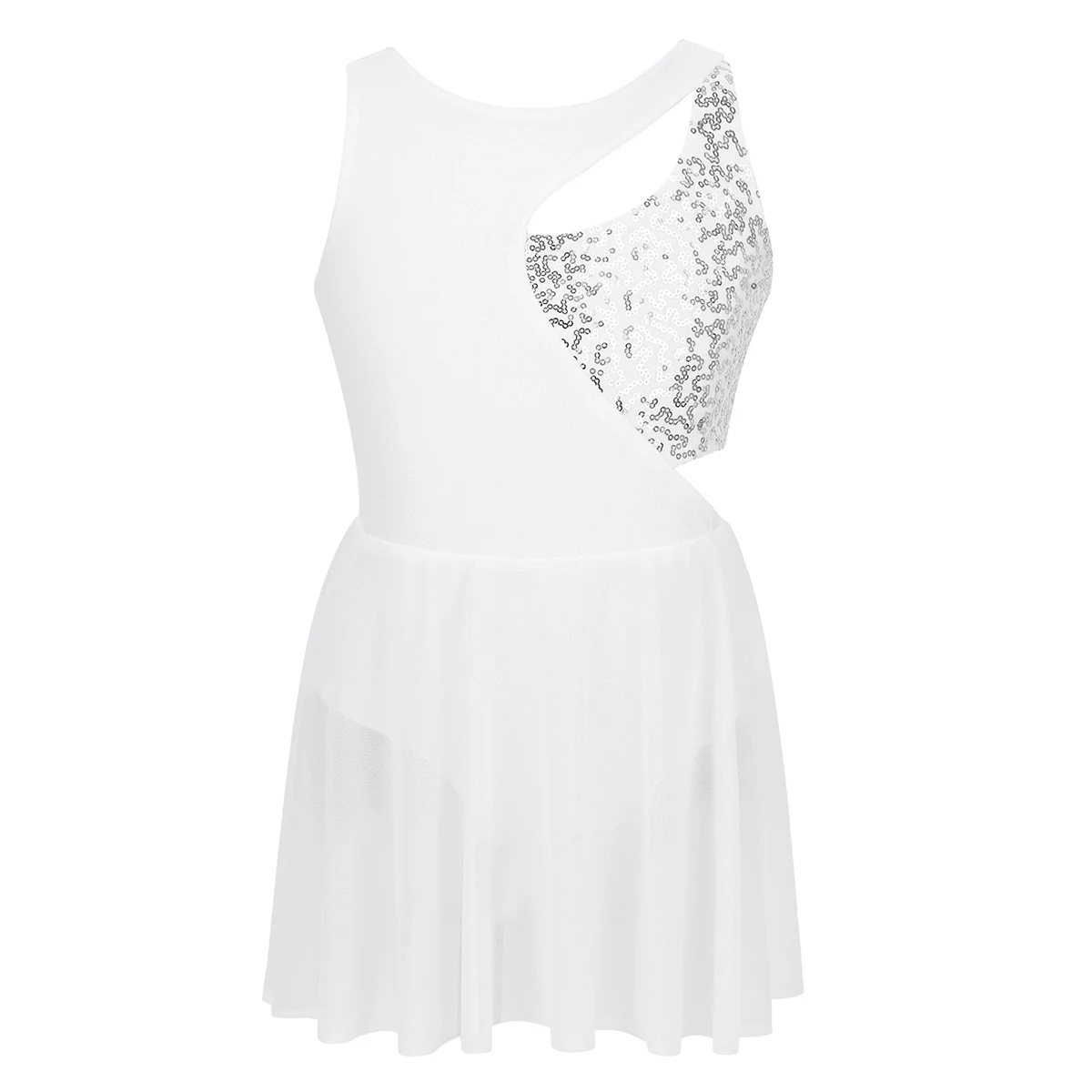 

Детское блестящее платье без рукавов для девочек, платье для катания на роликах, балетное танцевальное трико, асимметричное шифоновое Lyrical платье